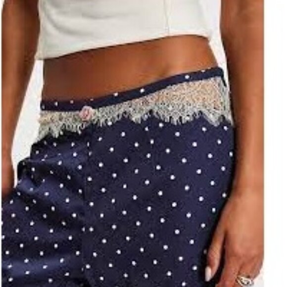 NWT FOR LOVE AND LEMONS BABETTE POLKA DOT CAPRI PANTS IN BLUE SIZE S - Picture 2 of 9